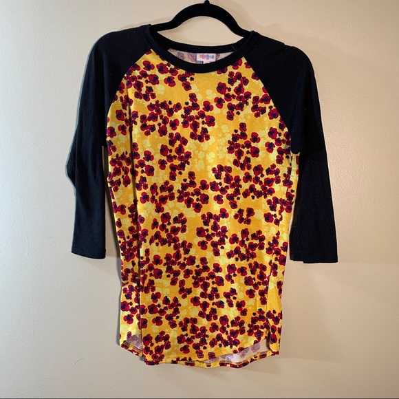 LuLaRoe yellow and red floral baseball tee - Picture 3 of 5